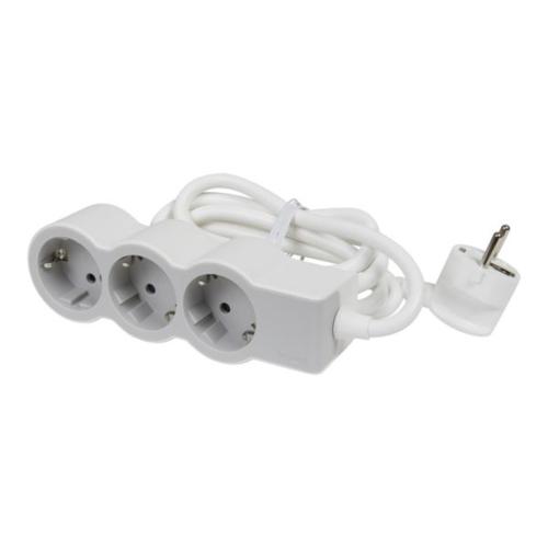Base múltiple estándar con 3 tomas 2P+T. Sin cable. Color blanco y gris  claro, 694573, 3414971945685